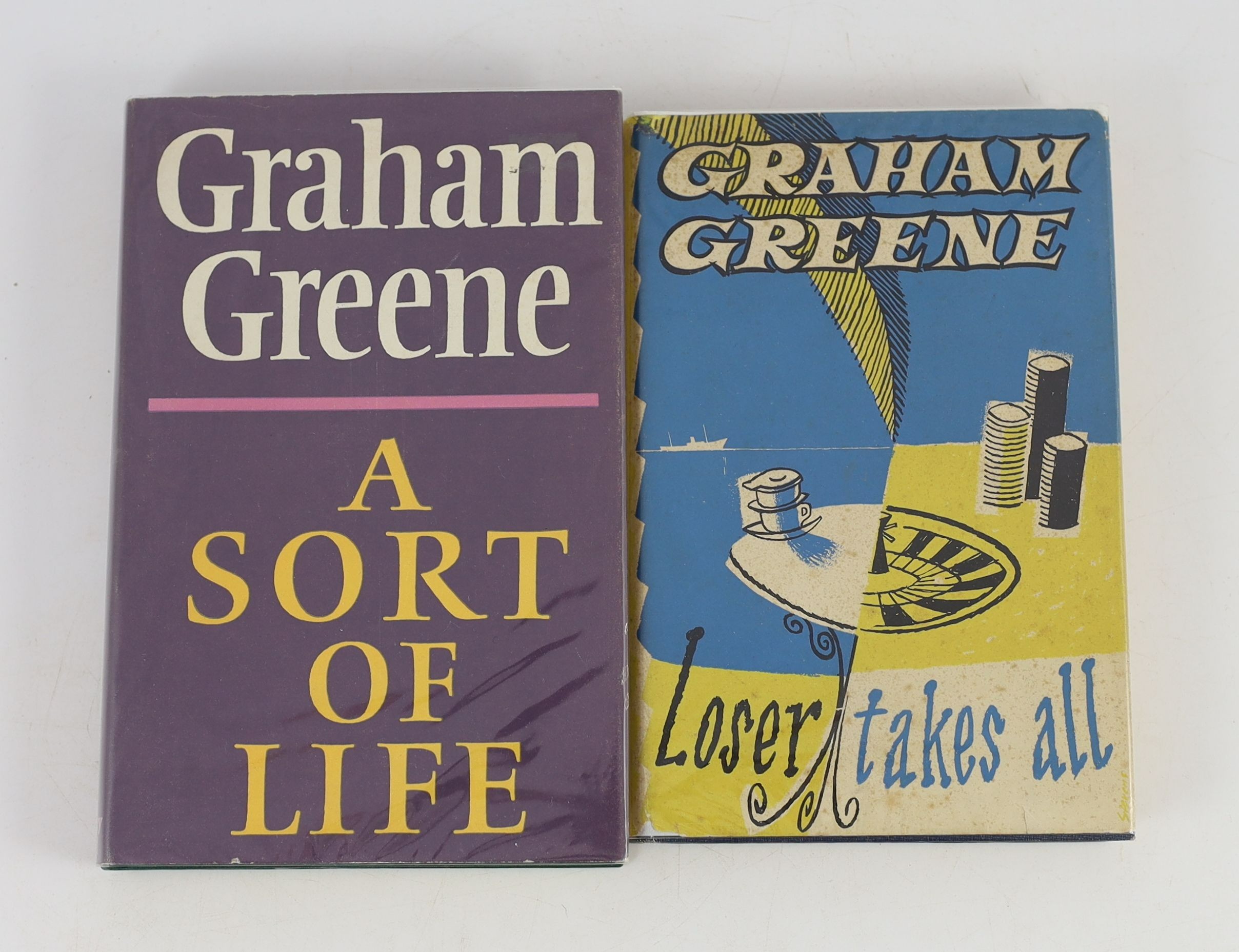 Greene, Graham - 3 works - A Sort of Life. 1st ed. original cloth with clipped d/j. 8vo. The Bodley Head, London, 1971; Travels with my Aunt. 1st ed. original cloth and unclipped d/j. 8vo. The Bodley Head, London, 1969;